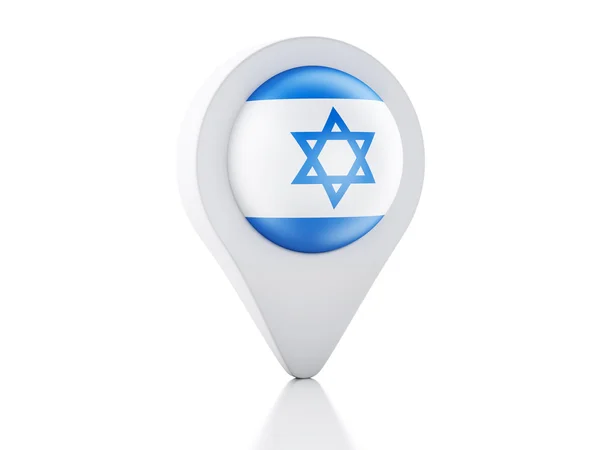 3d mapa ponteiro bandeira de Israel ícone no fundo branco — Fotografia de Stock