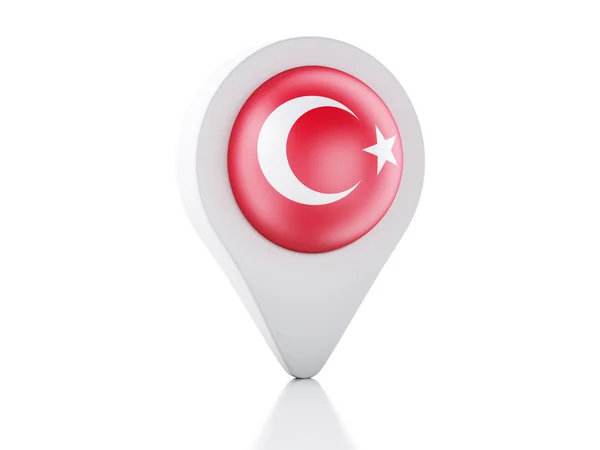 3D kaart aanwijzer Turkije vlag pictogram op witte achtergrond — Stockfoto