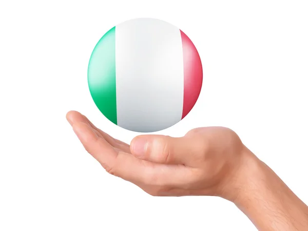 Sostener la mano icono de la bandera de Italia en el terreno de panadería blanco —  Fotos de Stock