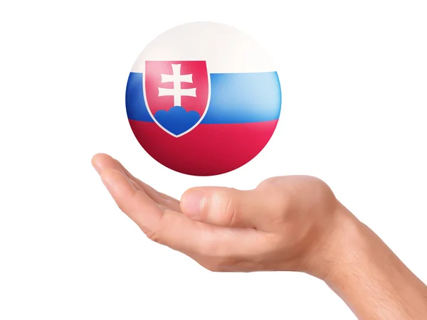 Ruce držte ikonu příznaku Slovensko na bílé bakground — Stock fotografie
