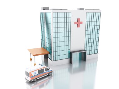 Hastane Binası ve ambulans. illüstrasyon 
