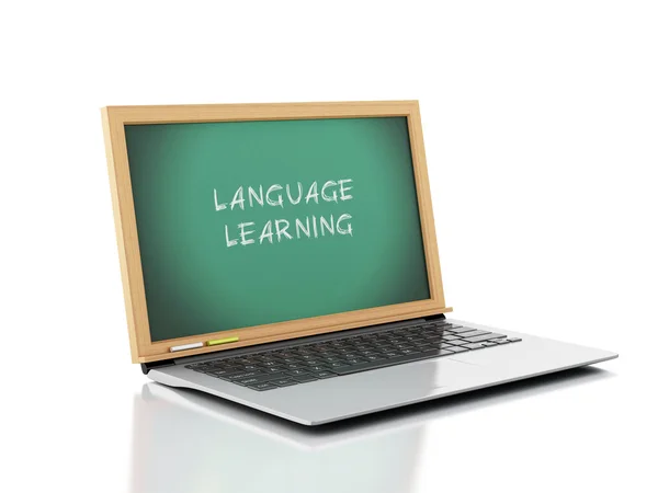 Laptop with chalkboard. language laerning concept. 3d illustrati — Stock Photo, Image