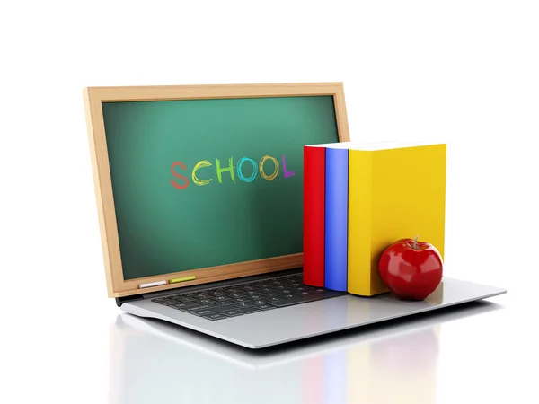 Ноутбук с доской. Концепция онлайн образования. 3d illustratio — стоковое фото