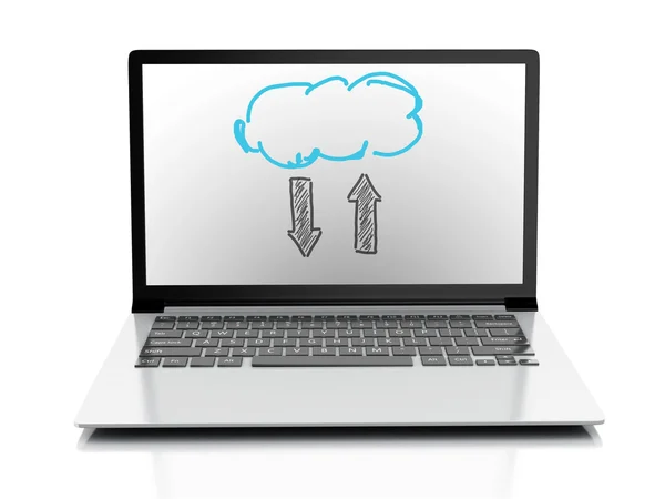 Drawing business and 3d laptop. Cloud computing concept — Stock Photo, Image