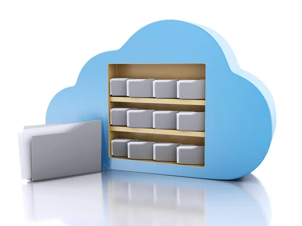 3d Archiviazione file nel cloud. Concetto di cloud computing. — Foto Stock