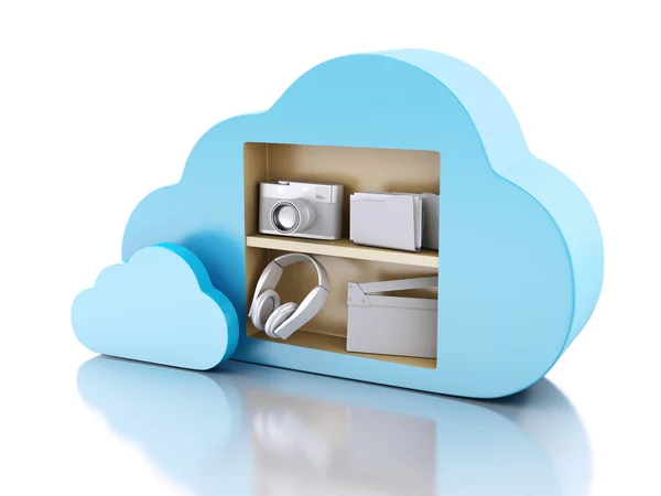 3d Concetto di cloud computing con icone multimediali su sfondo biancogr — Foto Stock