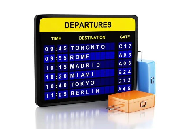 3d 机场登上和在白色背景上旅行手提箱 — 图库照片