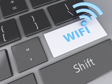 wifi button on computer keyboard. 3d illustration clipart