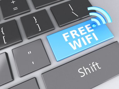 Ücretsiz Wi-Fi bilgisayar klavye butonuna. illüstrasyon