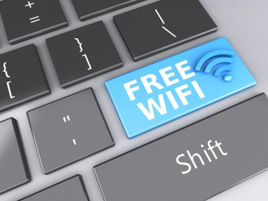 free wifi button on computer keyboard. 3d illustration clipart