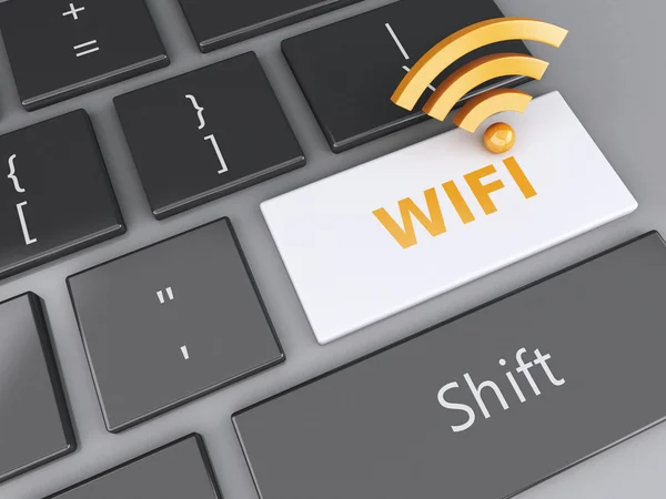 Wifi button on computer keyboard. 3d illustration — Stock Photo, Image