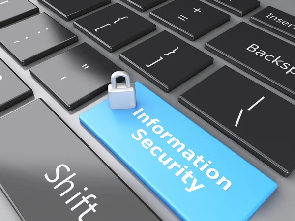 Closed Padlock and Information Security on computer keyboard. Pr — Stock Photo, Image