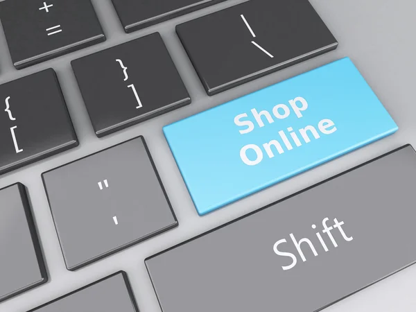 コンピューターのキーボードで 3 d のショッピング ボタン。オンライン ショッピングの概念 — ストック写真
