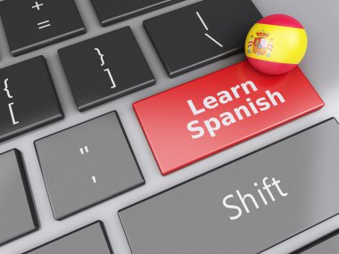 bilgisayar klavye üzerinde 3D öğrenin İspanyolca. Eğitim kavramı