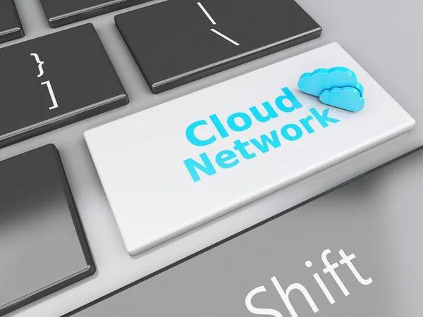 3d Cloud Network sur clavier d'ordinateur. Concept de Cloud Computing — Photo