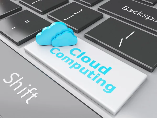 Cloud 3d sur le clavier de l'ordinateur. Concept de Cloud Computing — Photo