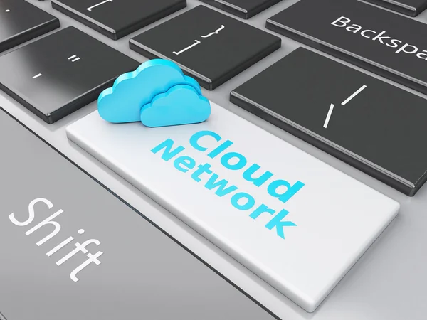 3d Cloud Network sur clavier d'ordinateur. Concept de Cloud Computing — Photo