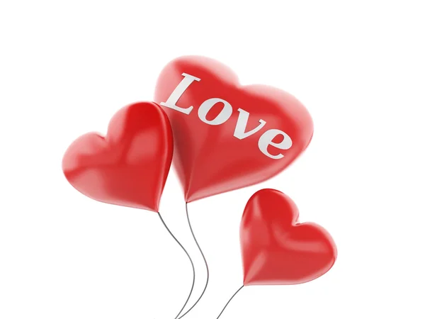 Palloncini cuore rosso 3d, concetto di San Valentino isolato su whit — Foto Stock