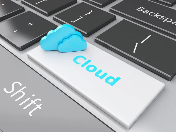 3D moln på datorns tangentbord. Cloud computing koncept — Stockfoto