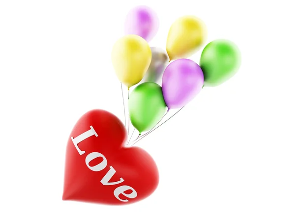 3d red heart and colorful balloons, valentine's day concept  iso — Stock Photo, Image