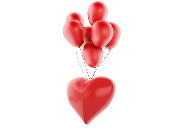 3d red heart and colorful balloons, valentine 's day concept iso — стоковое фото