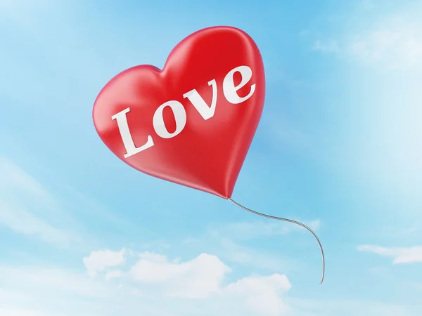 Globos 3d corazón rojo. concepto del día de San Valentín en el cielo azul . — Foto de Stock