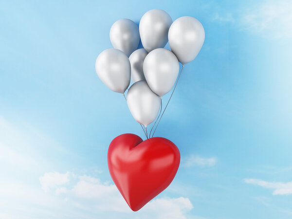 3d red heart and colorful balloons. valentine's day concept in t