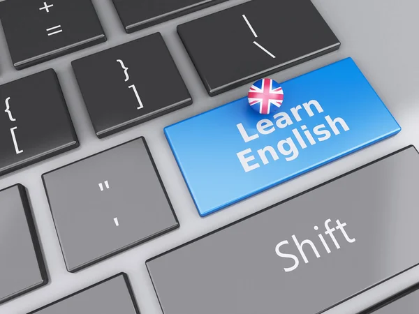 3D Ucz się angielskiego na klawiaturze komputera. Koncepcja kształcenia — Zdjęcie stockowe