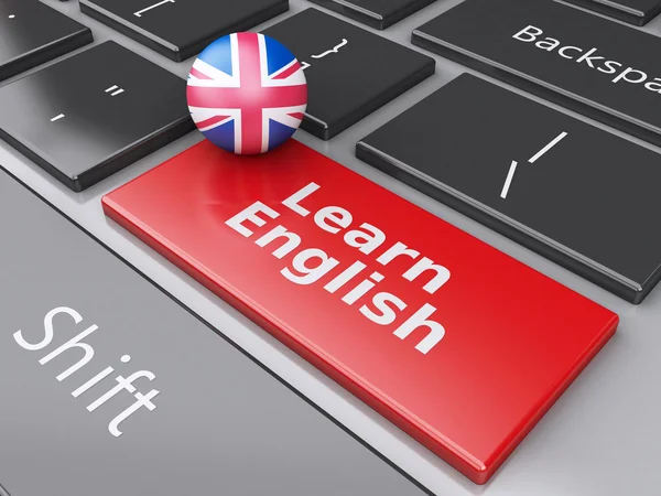 3d Aprenda inglês no teclado do computador. Conceito de educação — Fotografia de Stock