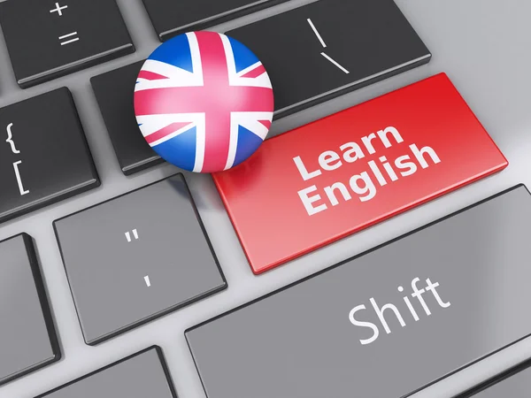 3d Apprendre l'anglais sur clavier d'ordinateur. Concept d'éducation — Photo