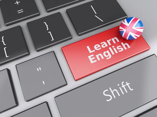 3d 学习英语在电脑键盘上。教育理念 — 图库照片