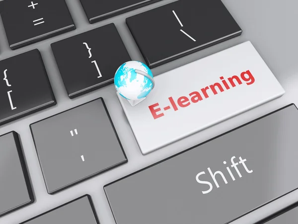 3d Earth icon on computer keyboard. Education concept. — Stock Photo, Image