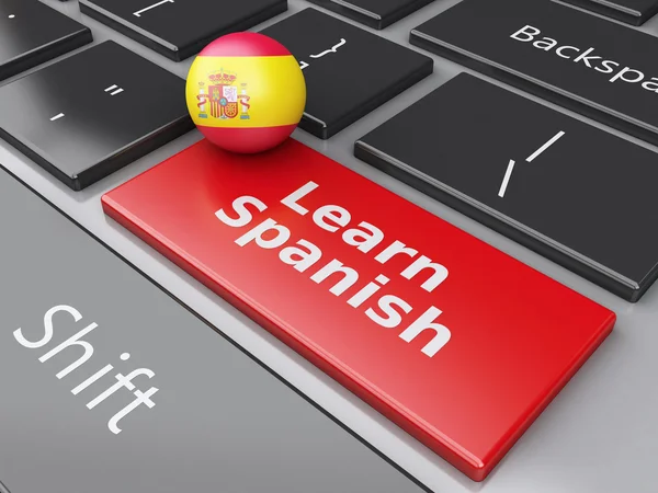 3d Aprenda espanhol no teclado do computador. Conceito de educação — Fotografia de Stock