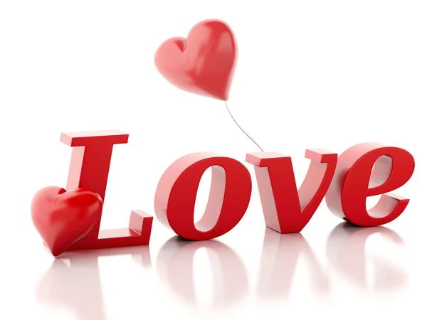 3D srdce červené lásky. valentinky den koncept samostatný bílá — Stock fotografie