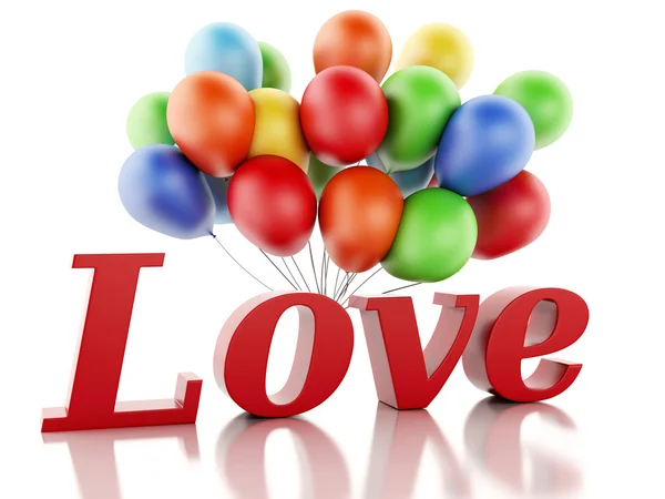 3d red love heart and balloons. Valentine's day concept isolated — Stock Photo, Image