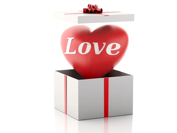 3d corazón rojo en una caja de regalo. Concepto de San Valentín . — Foto de Stock