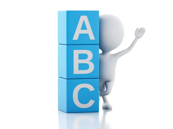 3d white people with ABC cubes on white background. — Stock Photo, Image