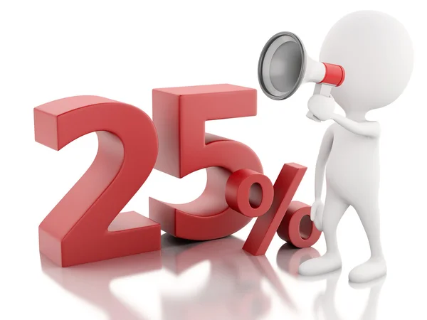 3D-witte mensen met een procentteken. korting concept op witte bac — Stockfoto