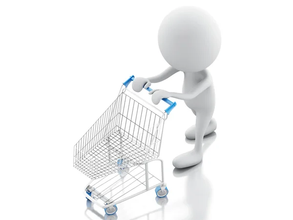 3d white people with shopping cart isolated on white background — Stock Photo, Image