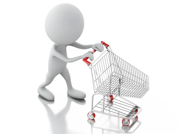 3d white people with shopping cart isolated on white background — Stock Photo, Image