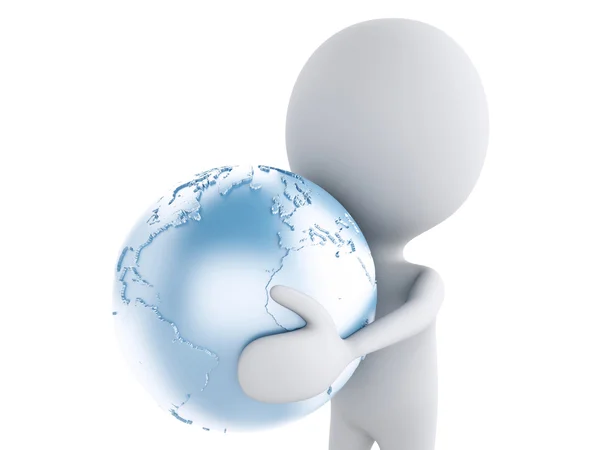 3D-blanke met earth globe in handen. Global communicat — Stockfoto