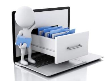 3D beyazlar dizüstü bilgisayar ve klasörler.