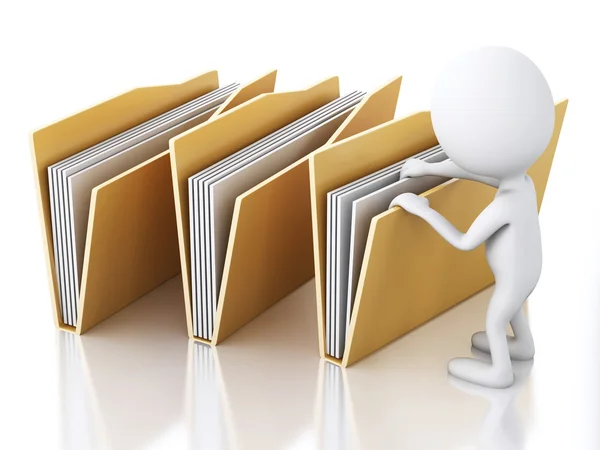 3d image. White people with yellow folders. — Stock Photo, Image