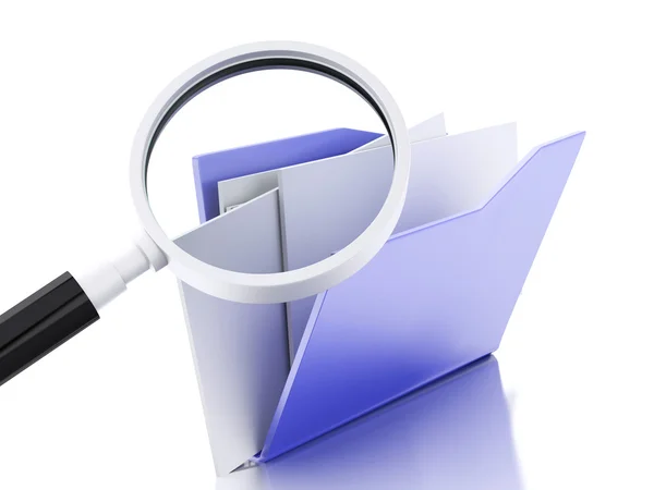 3d magnifying glass and computer files — Stock Photo, Image