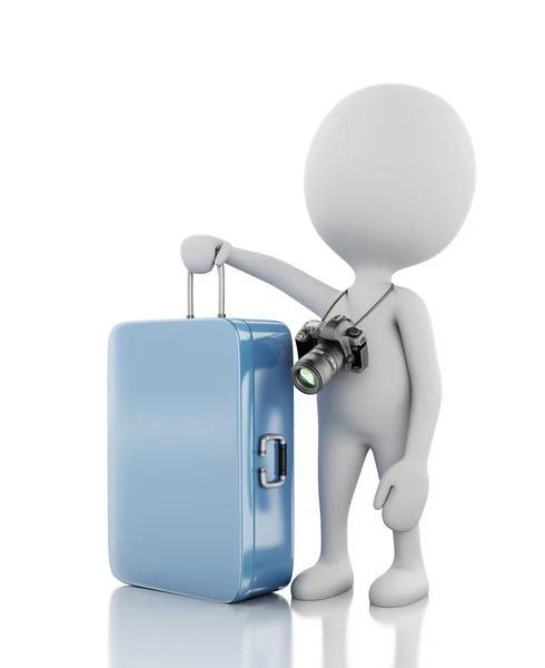 3d man tourist with travel suitcases and camera — Stock Photo, Image