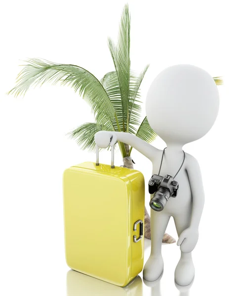 3d man tourist with travel suitcases and camera — Stock Photo, Image
