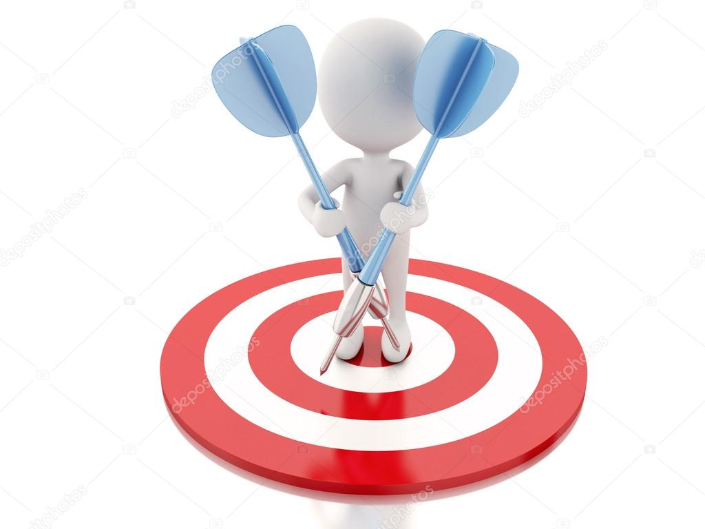 3d white people with darts and target. success in business