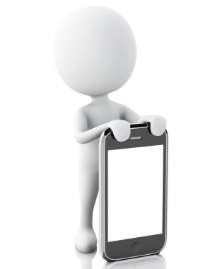 3D beyaz insanlar yanında belgili tanımlık smartphone.