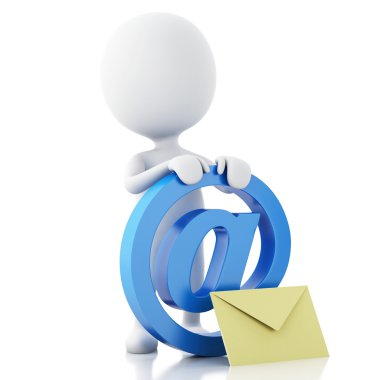 e-posta simgesi ve zarf ile 3D beyaz insanlar.
