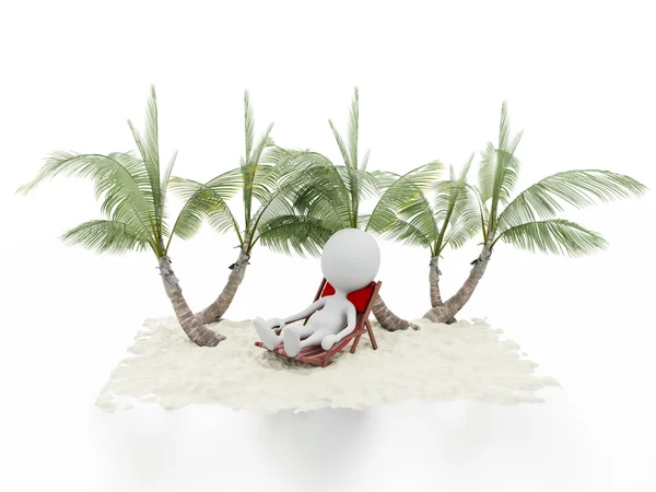 Χαλάρωσε και 3D λευκοί άνθρωποι σε μια καρέκλα παραλία. Καλοκαίρι έννοια — Φωτογραφία Αρχείου